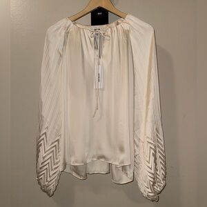 Jason Wu NWT Tie Neck Pleated Ivory Blouse,Size-XL(14)